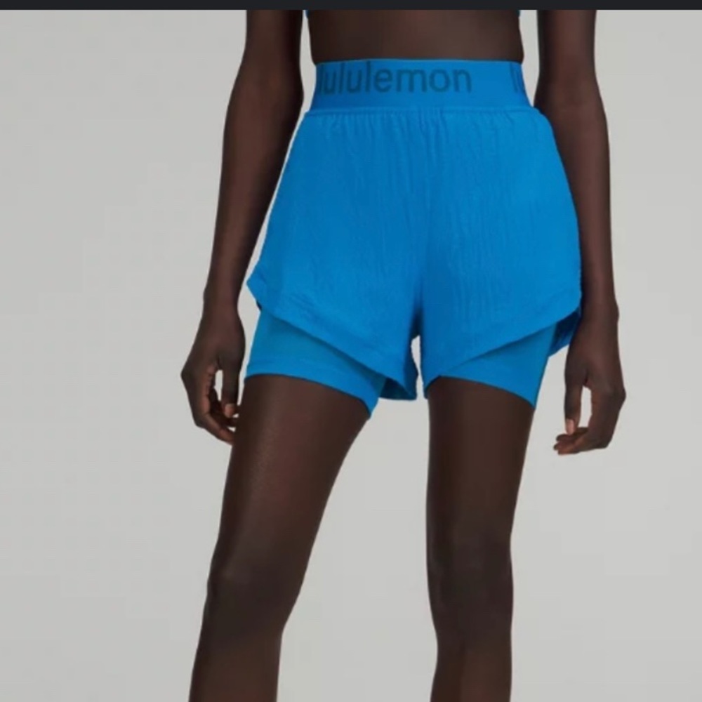 Size 4 NWT Lululemon Logo Waistband High-Rise Training Short Poolside PLSI Blue